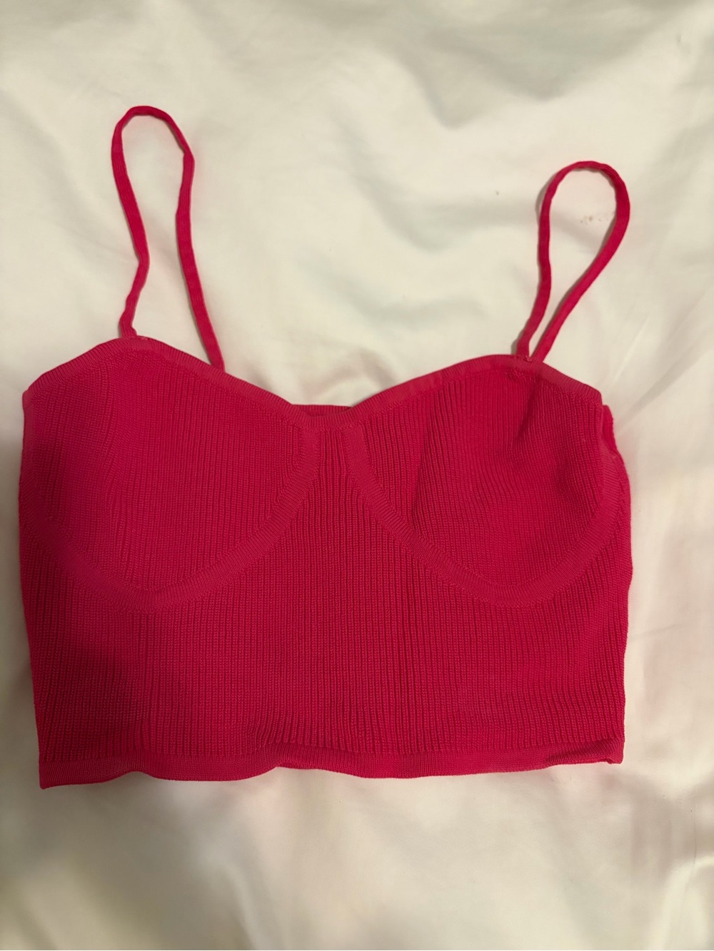 Women's Hot Pink Ribbed Cropped Cami Top